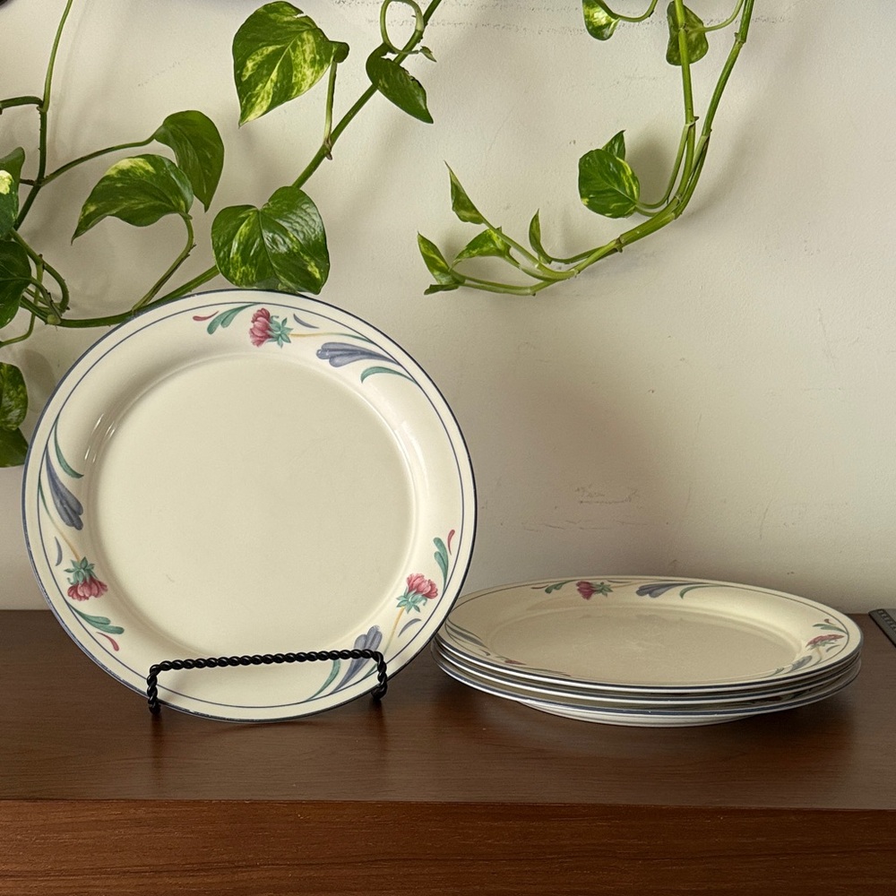 Lenox Cream Dinner Plates with Pink and Blue Floral Accents